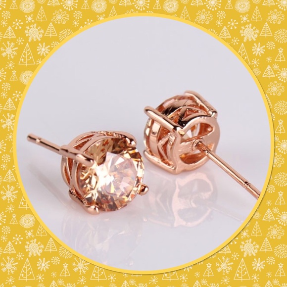 💥New💥18K Rose Gold Plated Citrine Stud Earrings - Picture 1 of 2
